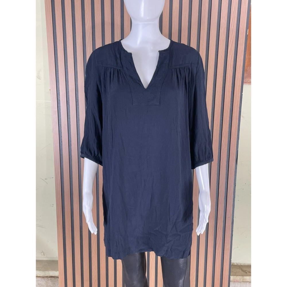 Ba&sh Women's‎ 1 Black Blouse Tunic Dress 3/4 Sleeve Split Neck Lightweight Boho